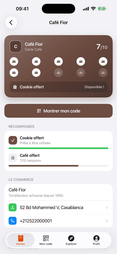 Le détail d’une carte avec ses récompenses